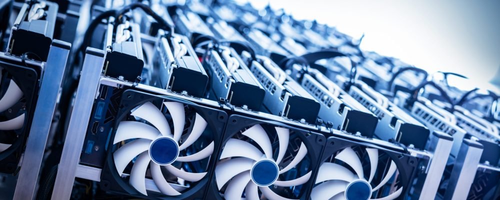 Big IT machine with fans. Cryptocurrency business. Bitcoin mining farm